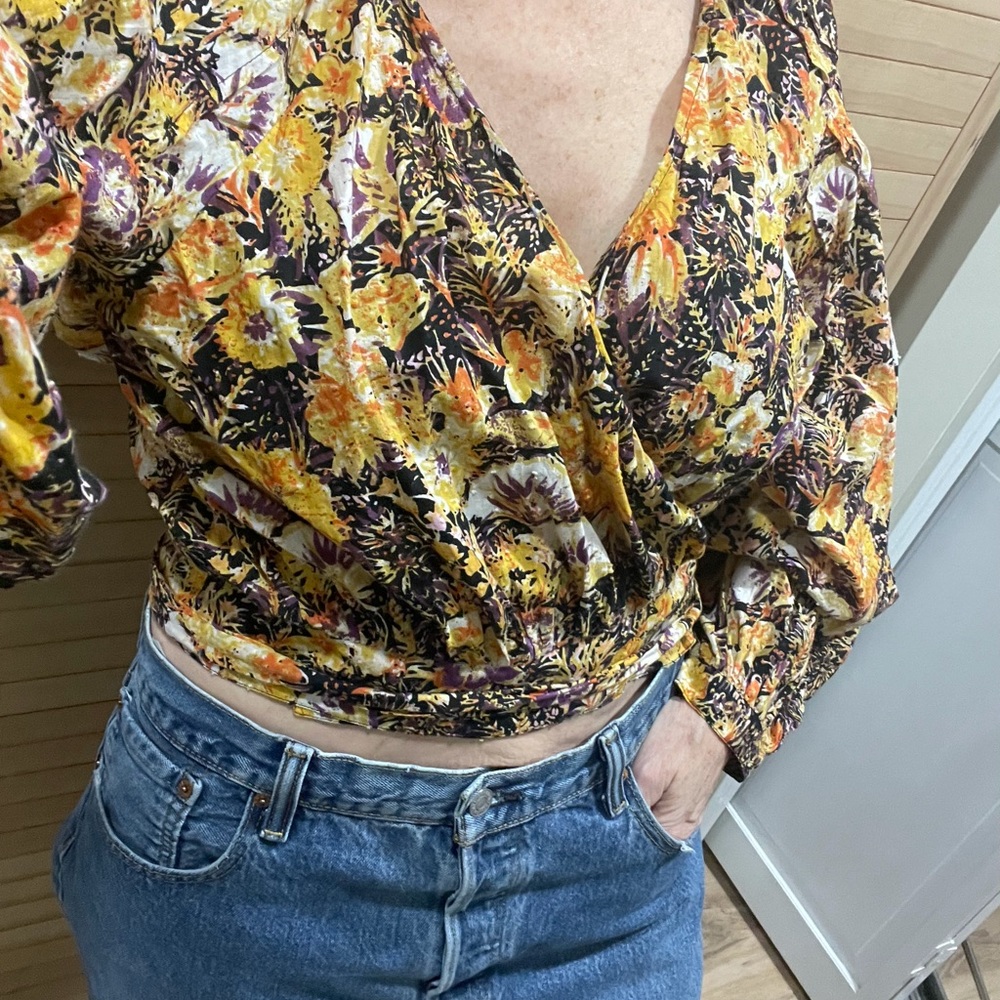 Free People Floral Wrap Shirt